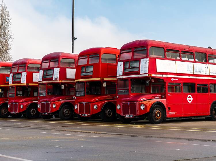 Five classic red double-decker Routemaster London buses are going up for sale
